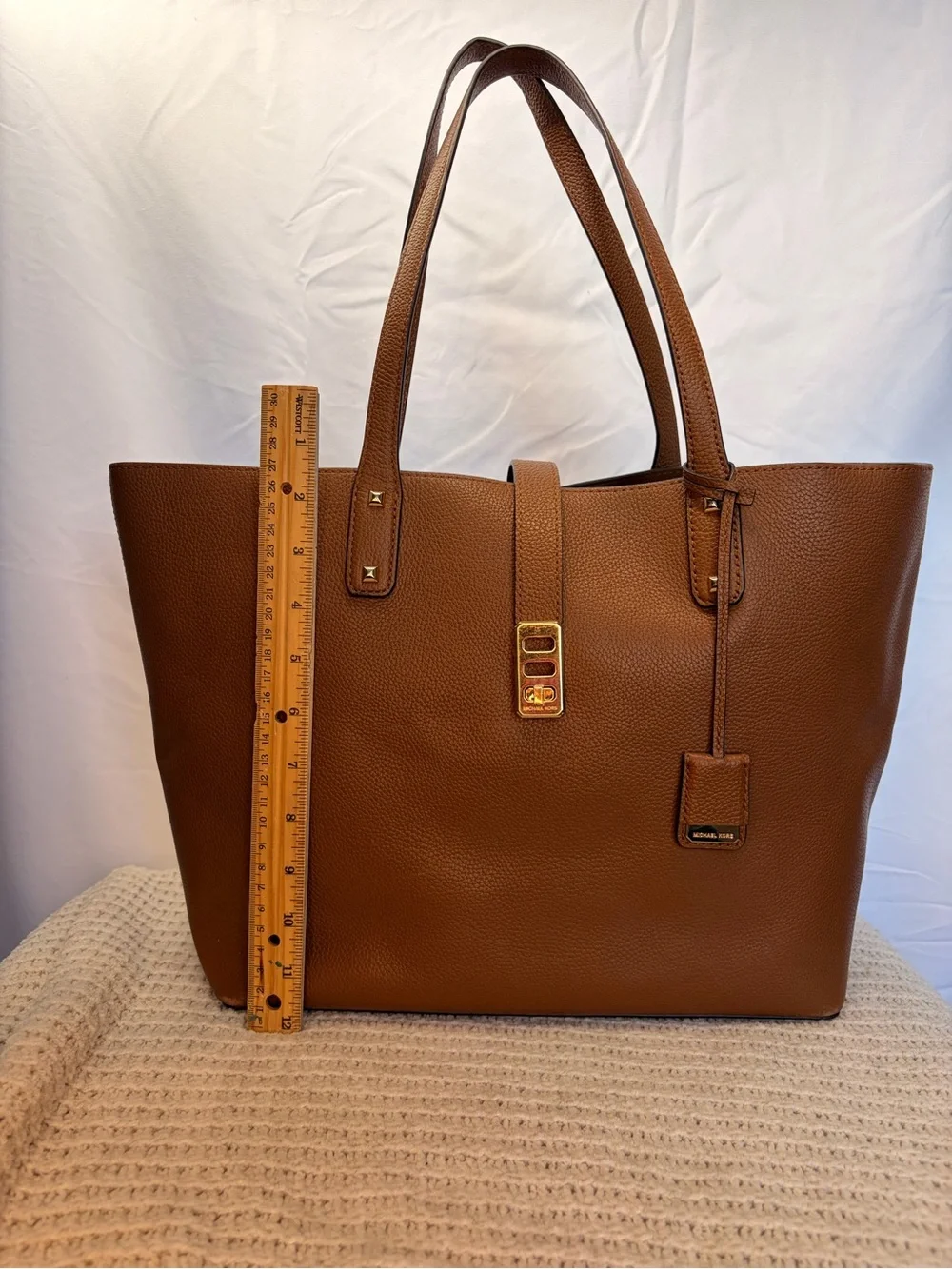 Michael Kors Karson Cognac Pebbled Leather Tote with Gold Hardware